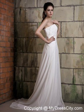 2013 Simple Flowers One Shoulder Chiffon Ruches Wedding Dress