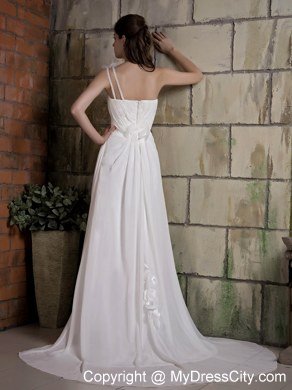 2013 Simple Flowers One Shoulder Chiffon Ruches Wedding Dress