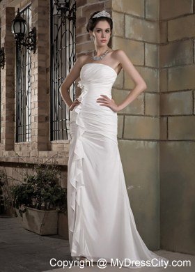 Elegant Column Strapless Long Chiffon Ruches Wedding Dress