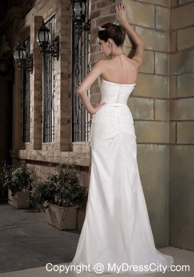 Elegant Column Strapless Long Chiffon Ruches Wedding Dress