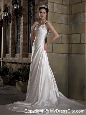 Graceful Straps Taffeta Ruches and Appliques Bridal Dresses