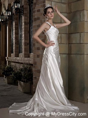 Graceful Straps Taffeta Ruches and Appliques Bridal Dresses