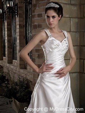 Graceful Straps Taffeta Ruches and Appliques Bridal Dresses