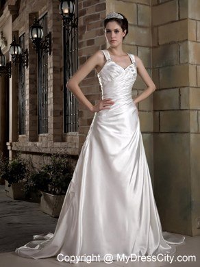 Graceful Straps Taffeta Ruches and Appliques Bridal Dresses