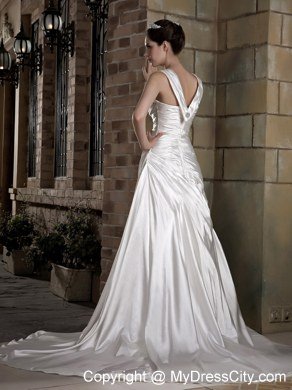 Graceful Straps Taffeta Ruches and Appliques Bridal Dresses