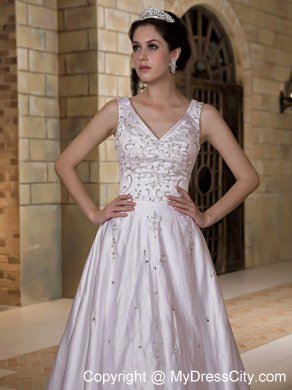 Luxurious A-line V-neck Taffeta Beading Wedding Dress for 2013