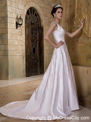 Luxurious A-line V-neck Taffeta Beading Wedding Dress for 2013