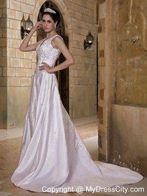 Luxurious A-line V-neck Taffeta Beading Wedding Dress for 2013