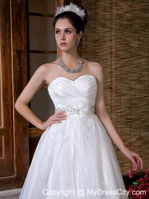 Beautiful Sweetheart Organza Beading and Ruches Wedding Dress