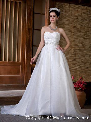 Beautiful Sweetheart Organza Beading and Ruches Wedding Dress