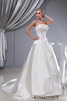 Hand Made Flowers A-line Chapel Train Strapless Wedding Dress