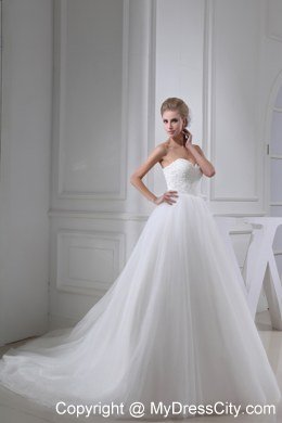 Appliques Sweetheart Chapel Train Wedding Dress for Cheap