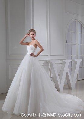 Appliques Sweetheart Chapel Train Wedding Dress for Cheap