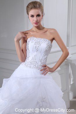 Appliques Beading Strapless Ball Gown Pick-ups Wedding Dress