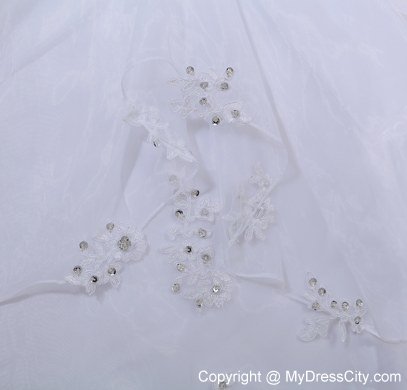 Appliques Beading Strapless Ball Gown Pick-ups Wedding Dress