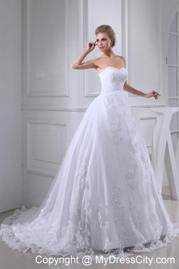 Cheap Lace Ball Gown Sweetheart Chapel Train Wedding Dress