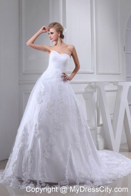 Cheap Lace Ball Gown Sweetheart Chapel Train Wedding Dress