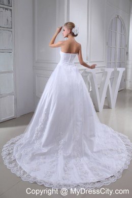 Cheap Lace Ball Gown Sweetheart Chapel Train Wedding Dress