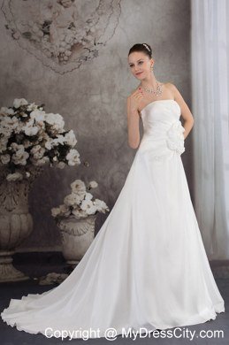 Strapless Flowers and Beading Wedding Gowns with Court Train