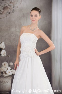 Strapless Flowers and Beading Wedding Gowns with Court Train