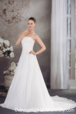 Strapless Flowers and Beading Wedding Gowns with Court Train