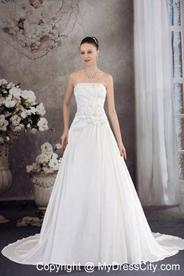 Strapless Flowers and Beading Wedding Gowns with Court Train