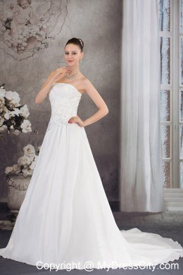 Strapless Flowers and Beading Wedding Gowns with Court Train