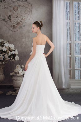 Strapless Flowers and Beading Wedding Gowns with Court Train