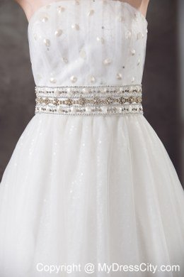 A-line Strapless Beading Belt Lace Wedding Dress for Cheap