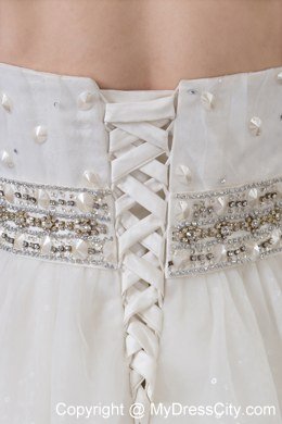 A-line Strapless Beading Belt Lace Wedding Dress for Cheap