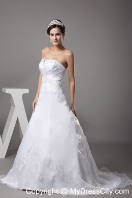 A-line Strapless Court Train 2013 Embroidery Wedding Dress