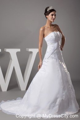 A-line Strapless Court Train 2013 Embroidery Wedding Dress