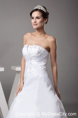 A-line Strapless Court Train 2013 Embroidery Wedding Dress