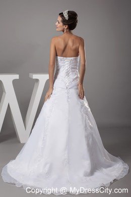 A-line Strapless Court Train 2013 Embroidery Wedding Dress