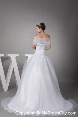 Off The Shoulder Court Train Appliques Ball Gown Wedding Dress