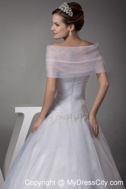 Off The Shoulder Court Train Appliques Ball Gown Wedding Dress