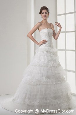 Lace Strapless A-line Wedding Dress With Ruffled Layers