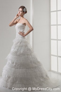 Lace Strapless A-line Wedding Dress With Ruffled Layers