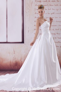 A-Line Strapless Appliques and Ruches Wedding Dress For Cheap