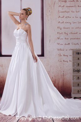 A-Line Strapless Appliques and Ruches Wedding Dress For Cheap