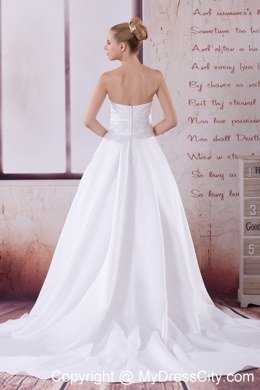 A-Line Strapless Appliques and Ruches Wedding Dress For Cheap