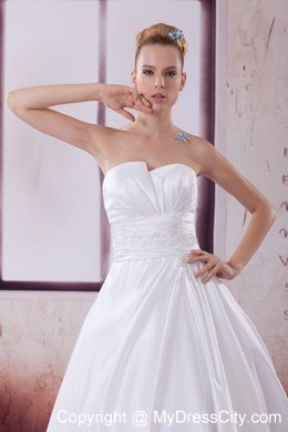 A-Line Strapless Appliques and Ruches Wedding Dress For Cheap