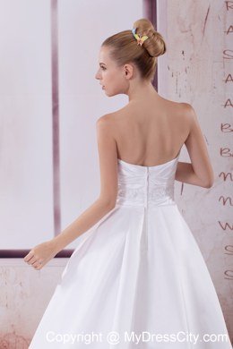 A-Line Strapless Appliques and Ruches Wedding Dress For Cheap