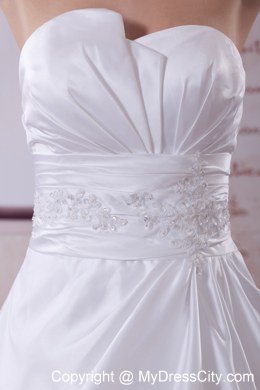 A-Line Strapless Appliques and Ruches Wedding Dress For Cheap