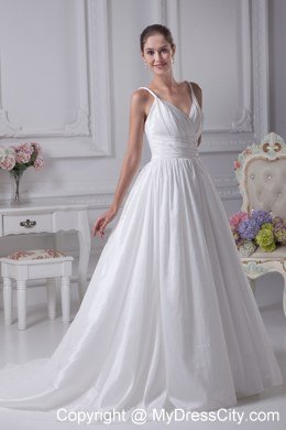 A-Line Straps Beading and Ruches Wedding Dress for Cheap