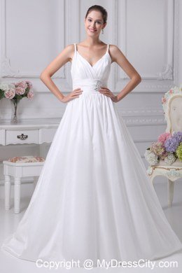 A-Line Straps Beading and Ruches Wedding Dress for Cheap