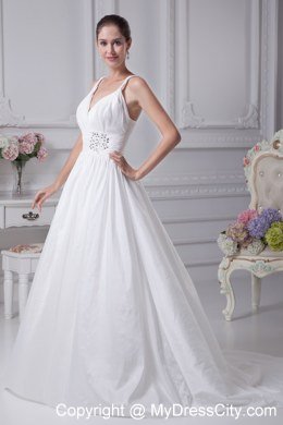 A-Line Straps Beading and Ruches Wedding Dress for Cheap