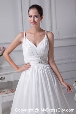 A-Line Straps Beading and Ruches Wedding Dress for Cheap