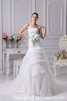 Mermaid Strapless Lace Pick-ups Wedding Dress with Sash