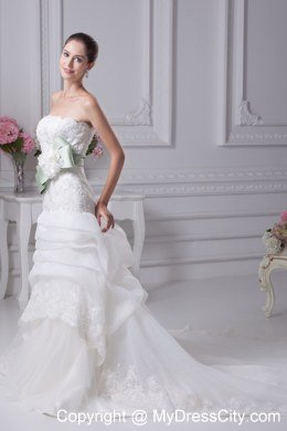 Mermaid Strapless Lace Pick-ups Wedding Dress with Sash